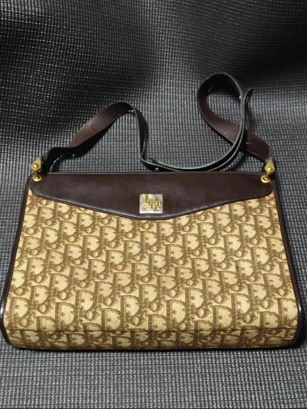 Dior Brown Monogram Canvas Shoulder Bag with Dark Brown Trim